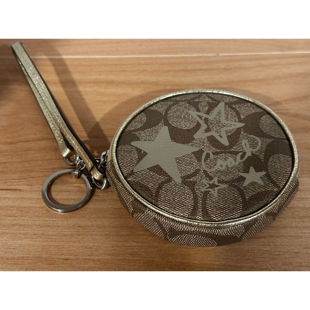 Coach Circular Coin Pouch In Brown Signature Jacquard - Picture 4 of 7